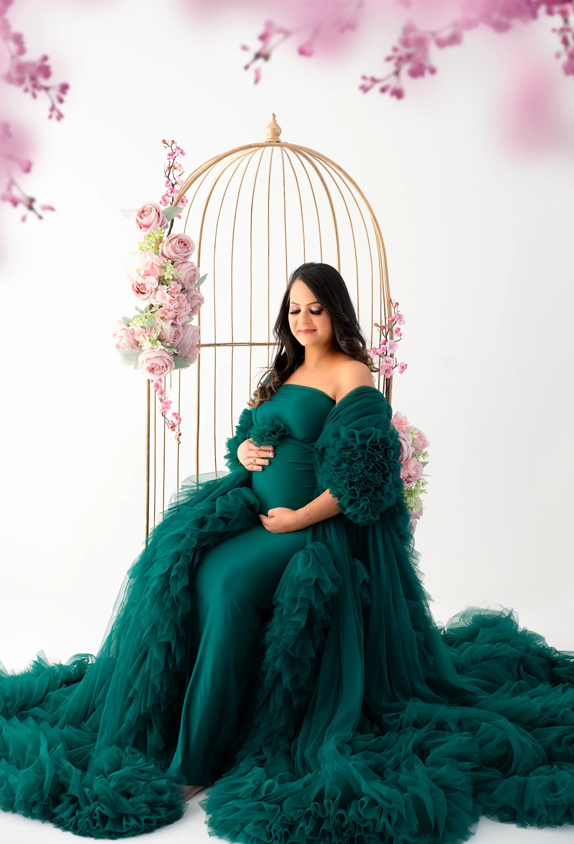 FlairNFrillz Adriana Maternity Robe Gown in soft fabric, featuring elegant design, perfect for comfortable maternity wear.