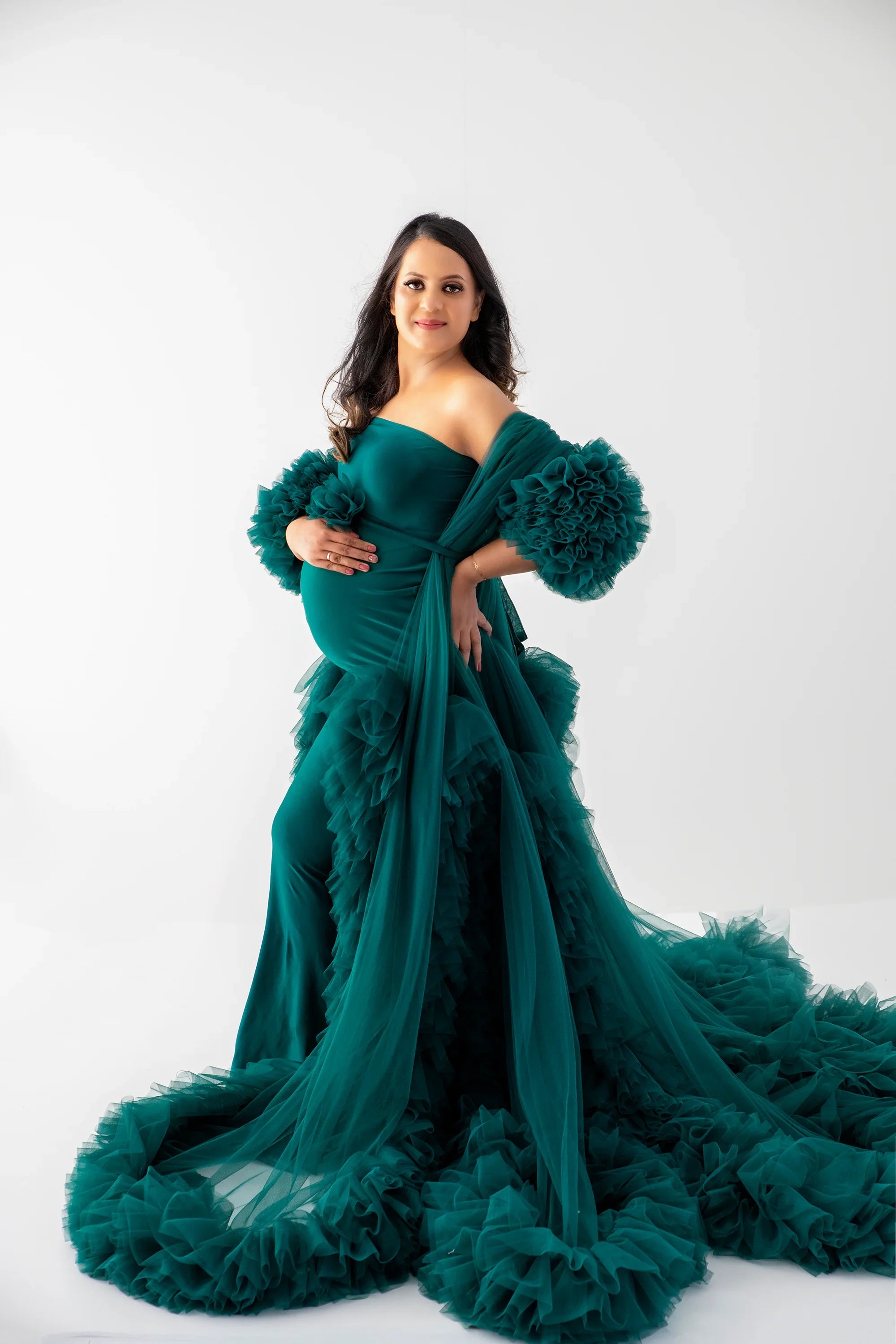 FlairNFrillz Adriana Maternity Robe Gown in soft fabric with flowing design, perfect for expecting mothers.