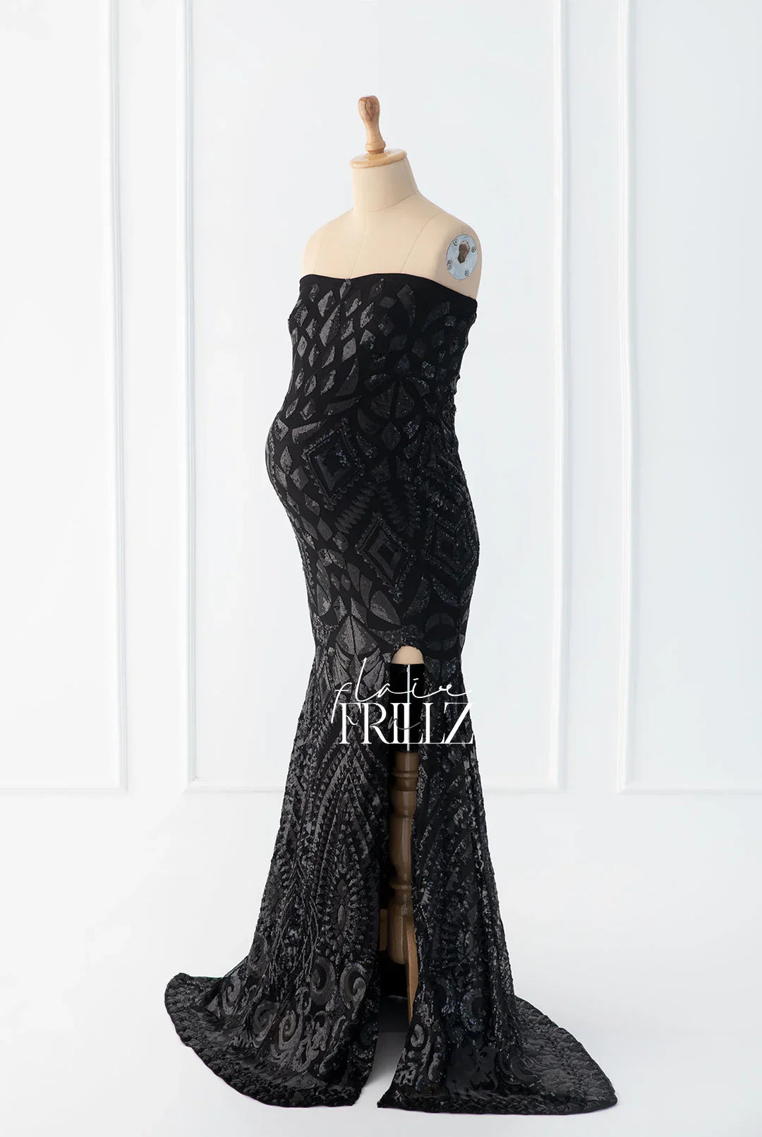 FlairNFrillz Hannah Bodycon Sequin Maternity Dress showcasing a fitted, sparkling evening gown for expecting mothers.
