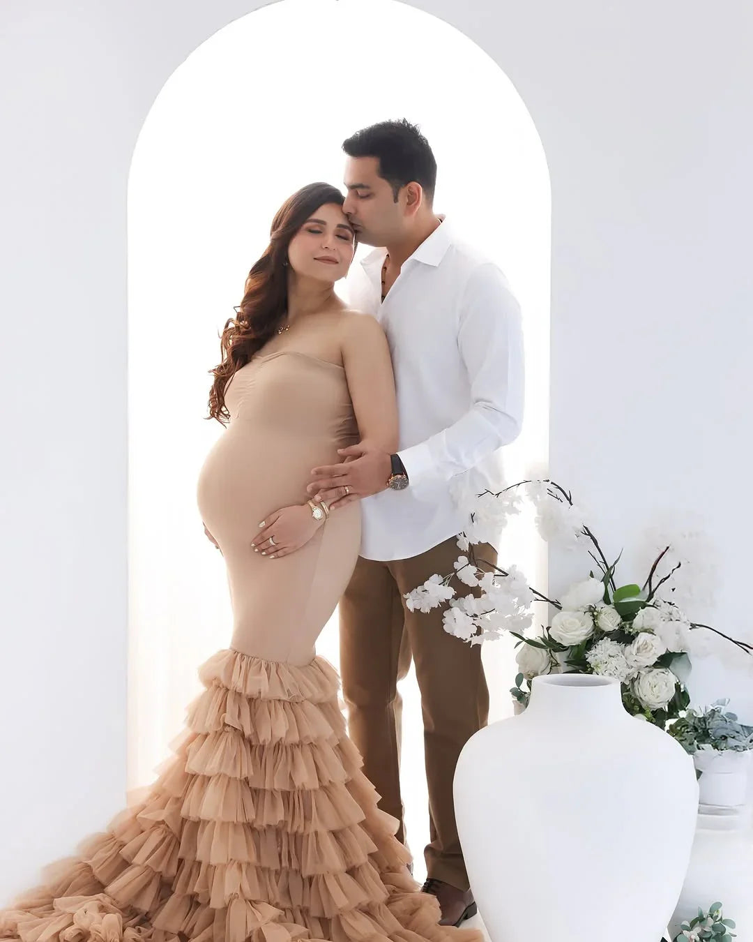 Ember Nude Maternity Dress by FlairNFrillz, flowing gown with soft fabric and elegant design perfect for expecting mothers.