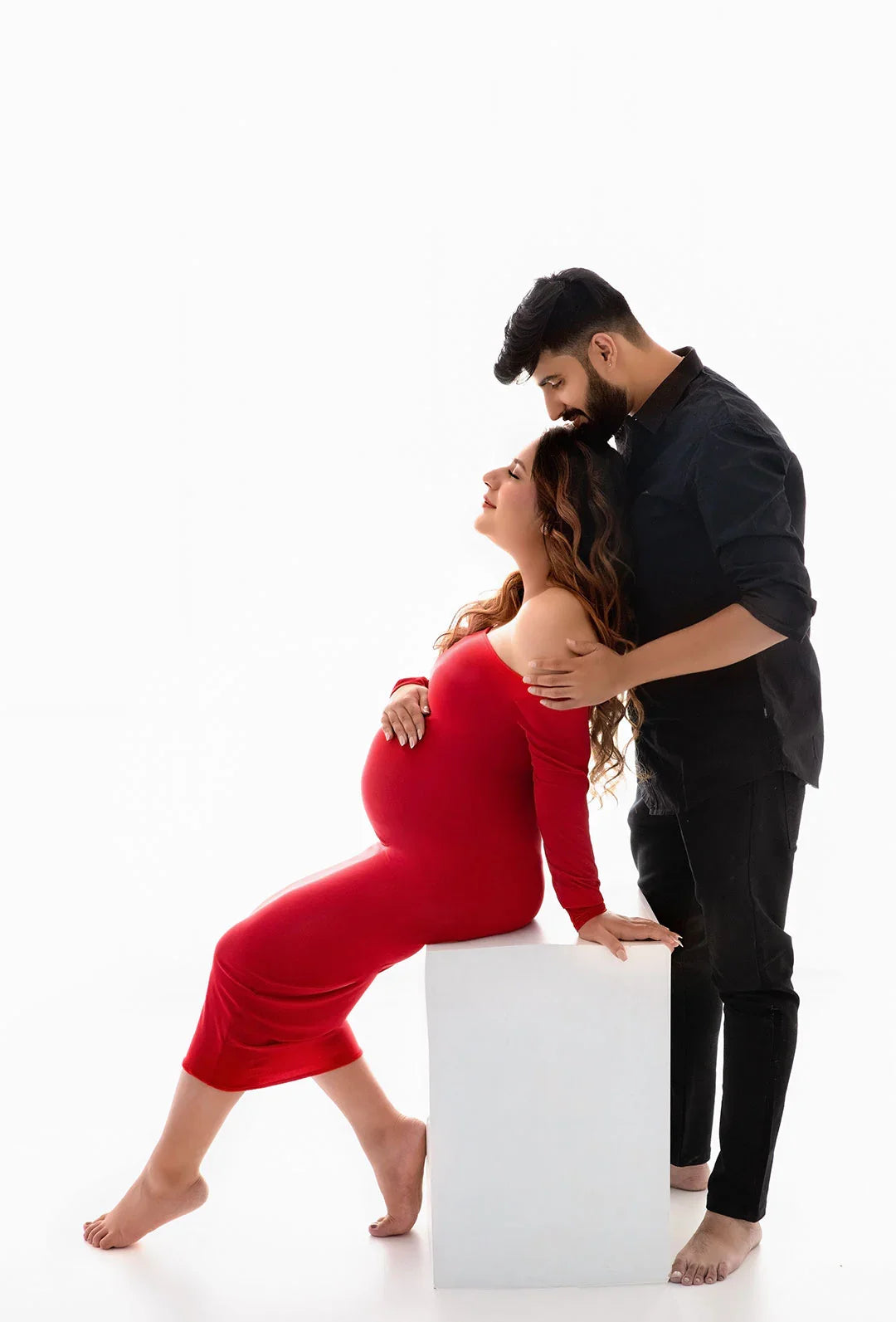 FlairNFrillz Avery Maternity Gown shown in elegant design, featuring soft fabric and flowing silhouette for comfortable maternity wear.