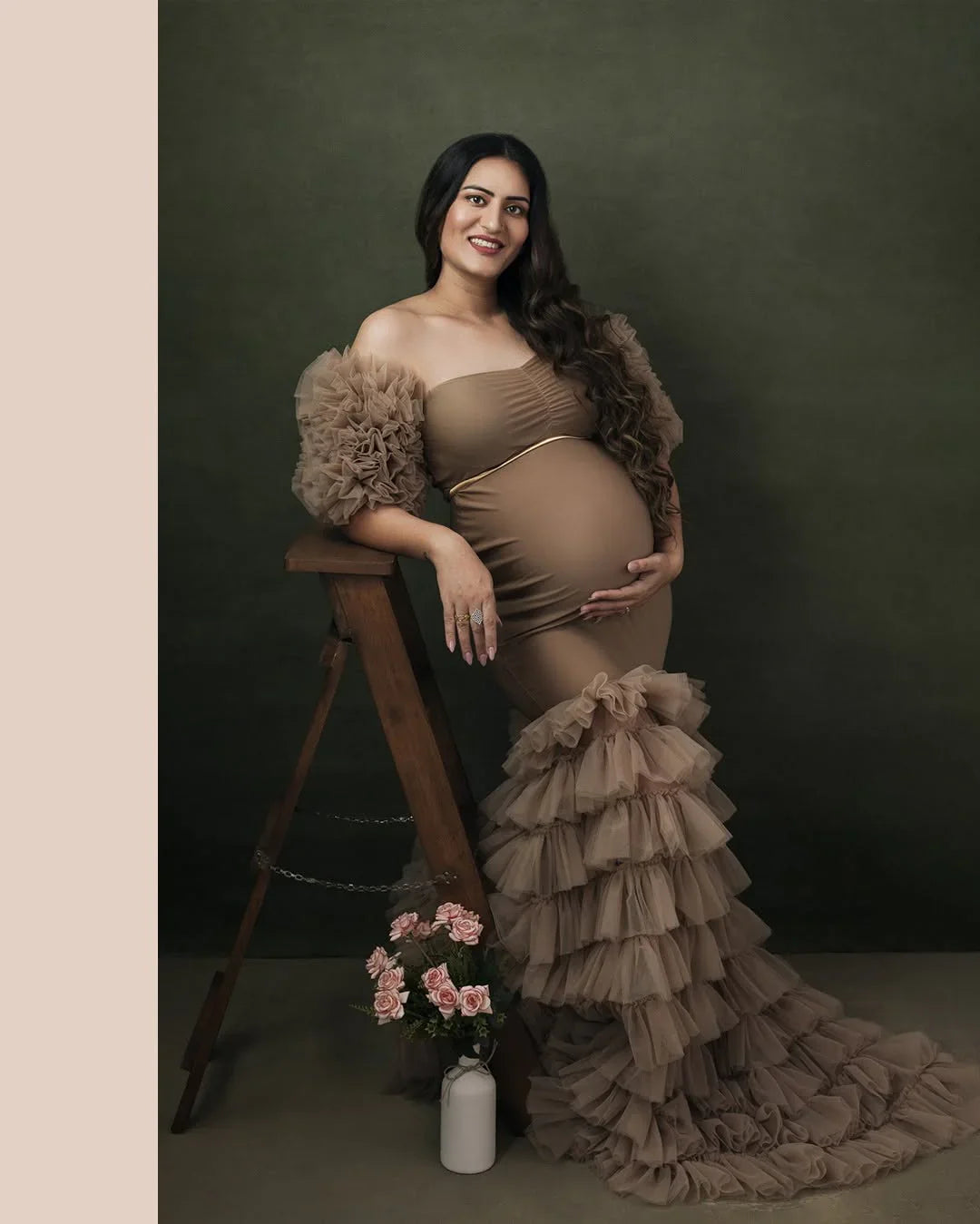 Ember Nude Maternity Dress by FlairNFrillz, flowing fabric with a soft, elegant fit perfect for expecting mothers.
