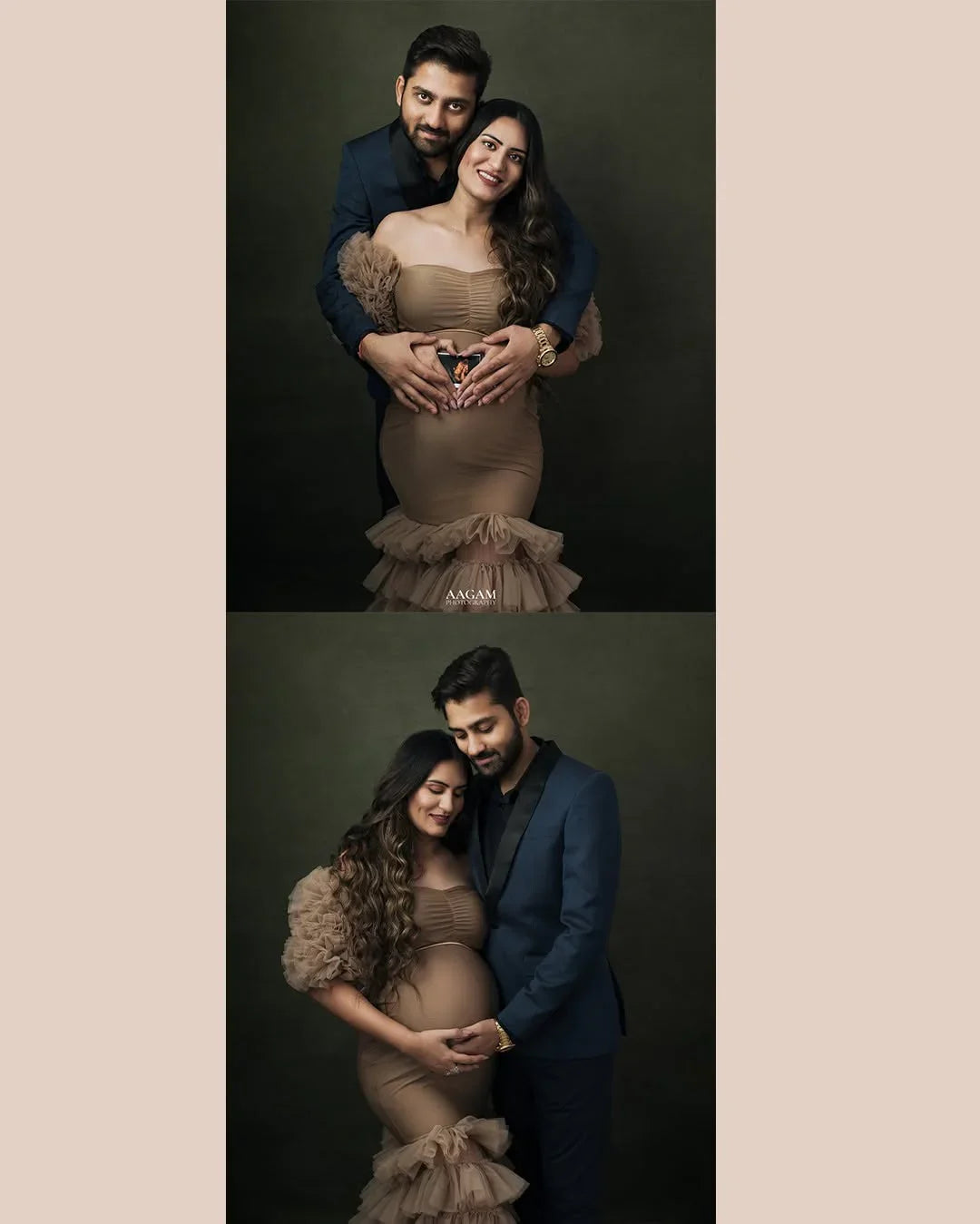 Ember Nude maternity gown by FlairNFrillz, flowing maternity dress with a soft nude color, perfect for expecting moms.