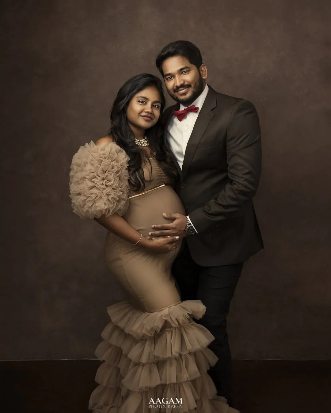 Ember Nude maternity gown by FlairNFrillz, flowing and elegant maternity dress with a soft nude color and comfortable fit.