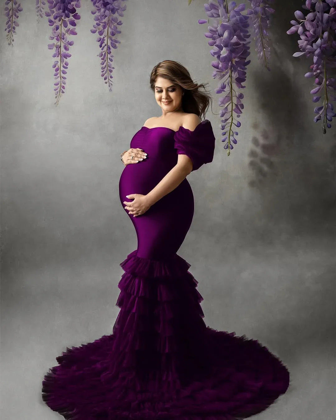 Ember Wine Maternity Dress by FlairNFrillz featuring a flowing silhouette and elegant design for expecting mothers.