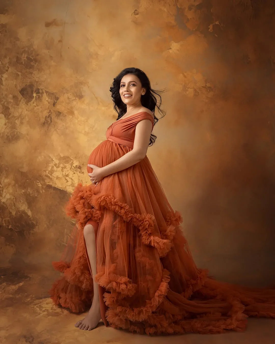 Taylor Rust Convertible Maternity Dress by FlairNFrillz, featuring a flowing design and versatile style for expecting mothers.