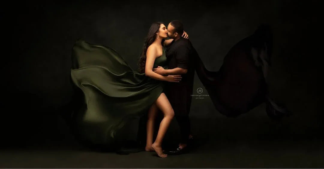 Evie Green Maternity Gown by FlairNFrillz, flowing maternity dress with elegant design, perfect for expecting mothers.