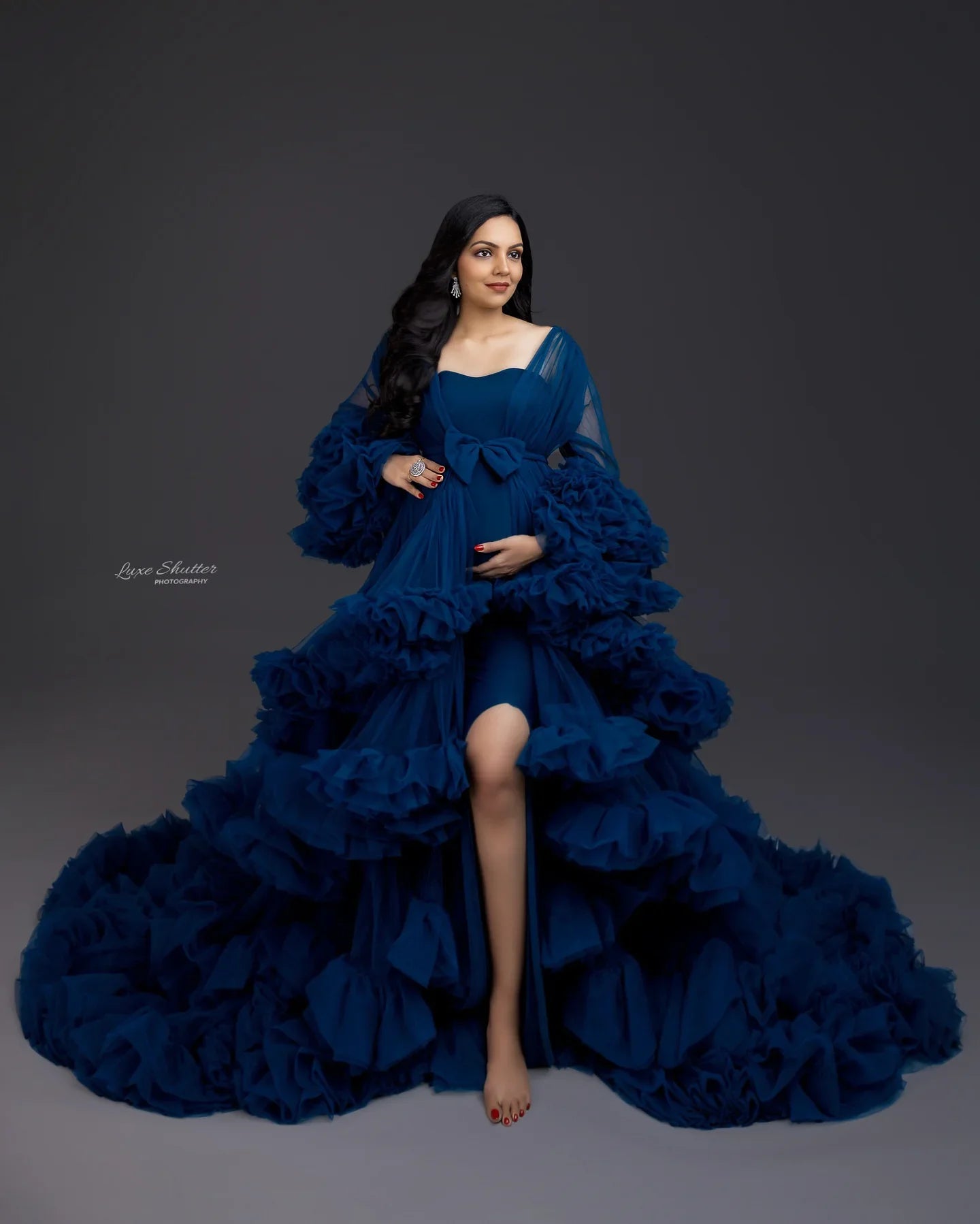 FlairNFrillz Sia Maternity Robe Gown in soft, flowing fabric, perfect for comfort and style during pregnancy.