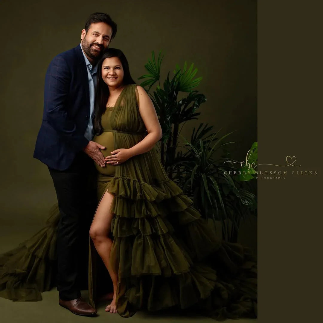 Delilah Olive Maternity Robe Gown by FlairNFrillz, soft fabric with a flowing silhouette, perfect for comfortable maternity wear.