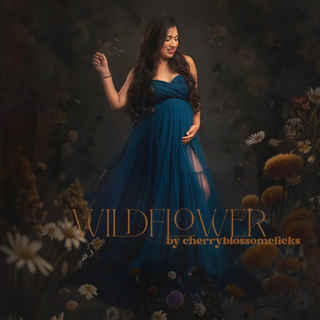 Medusa Teal maternity gown and bodysuit skirt combo by FlairNFrillz, featuring a flowing teal fabric and elegant design.