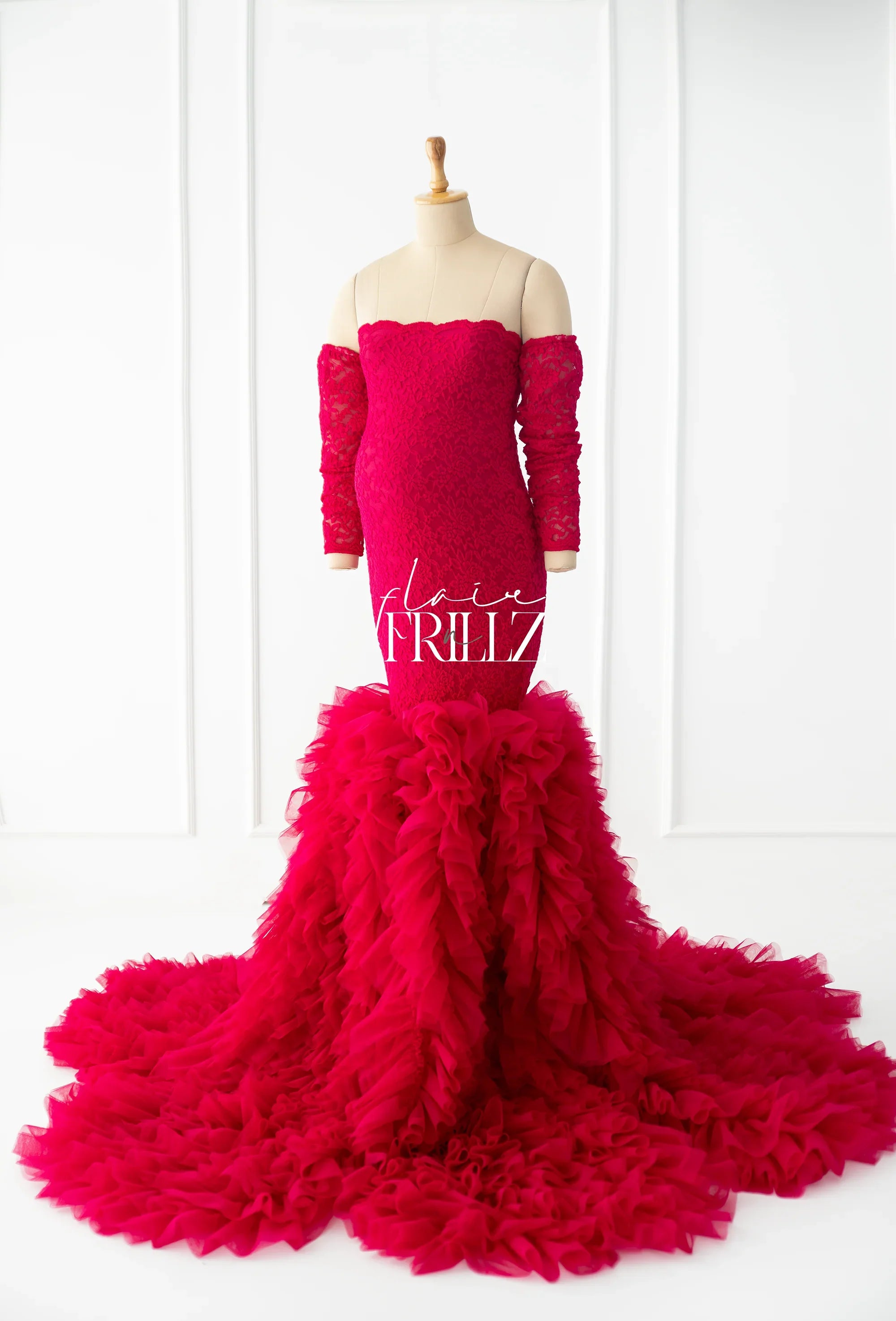 FlairNFrillz Raya fishtail maternity gown in elegant fabric with fitted bodice and flowing skirt, perfect for special occasions.