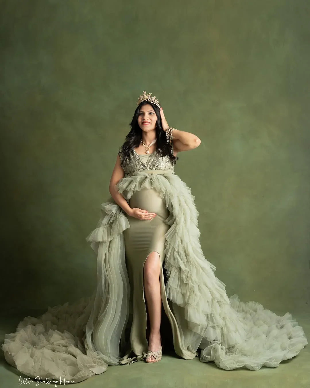 FlairNFrillz Veda Maternity Gown featuring flowing fabric and elegant design, perfect for expecting mothers.