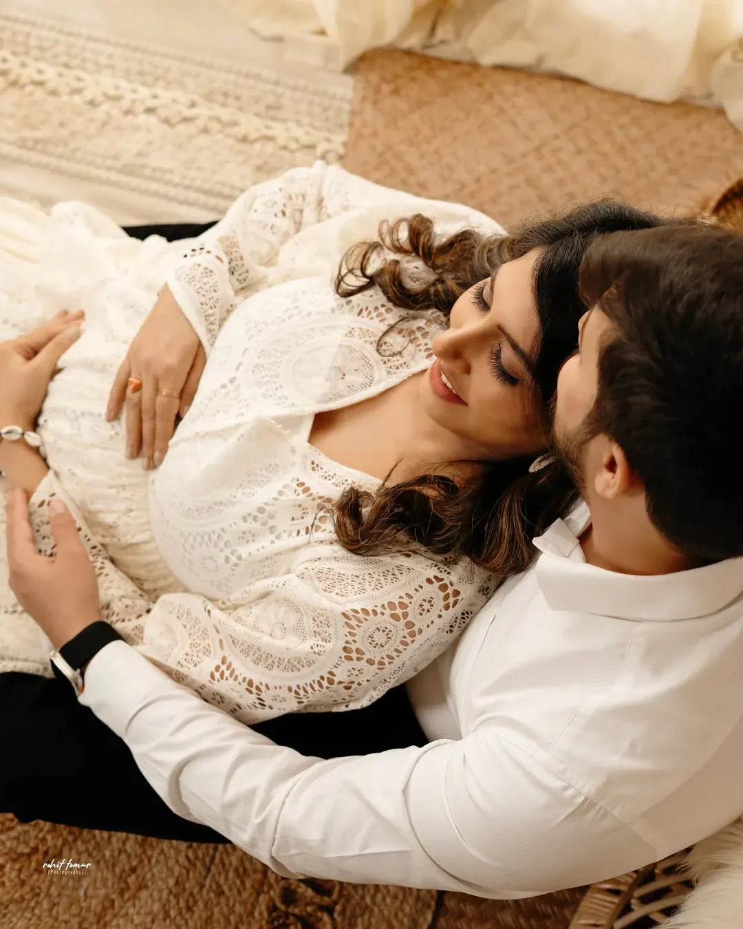 Zoya Boho Lace Gown by FlairNFrillz, elegant maternity dress with lace details and flowing fabric, perfect for special occasions.