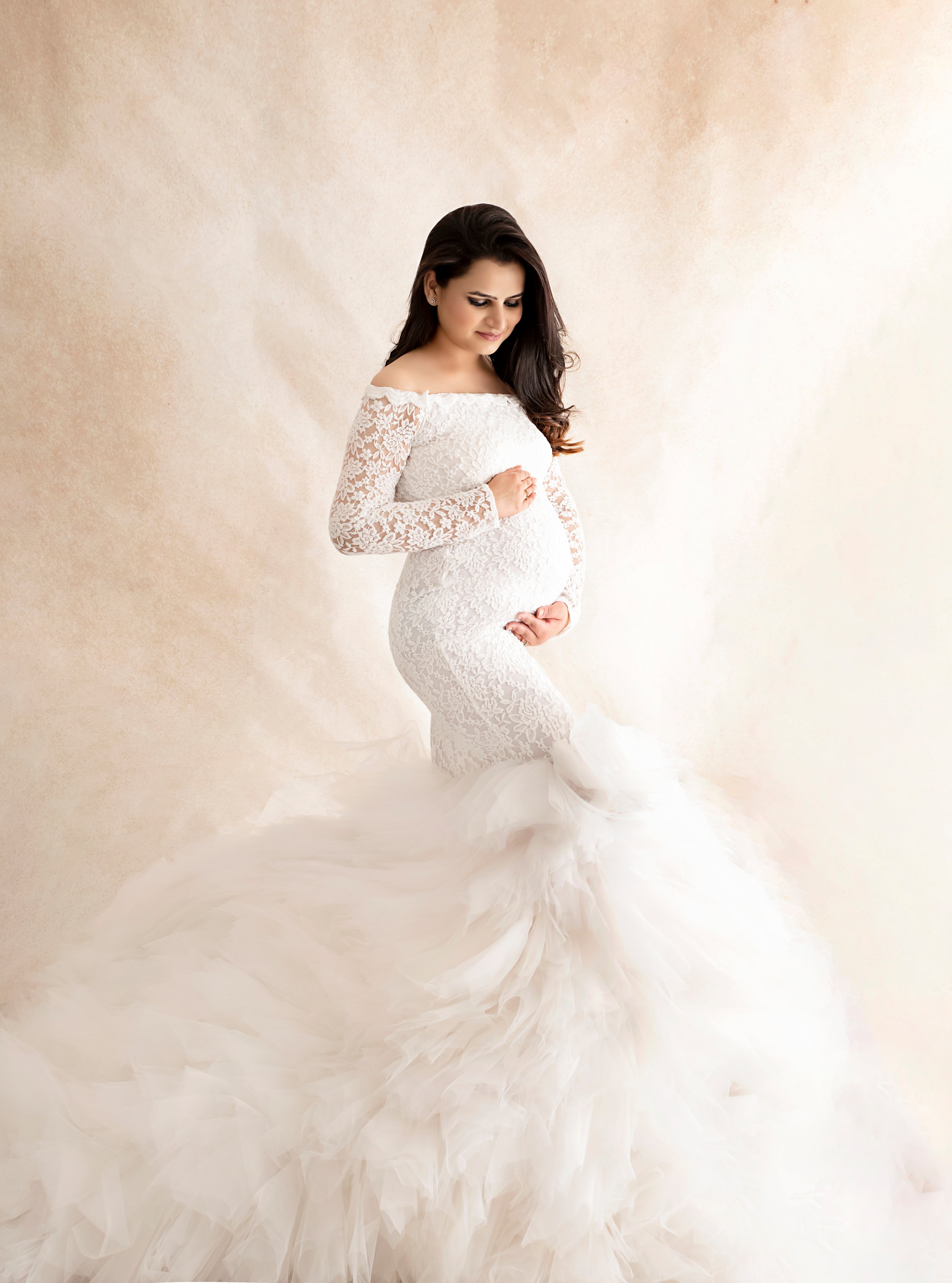 White Lace Fishtail Gown