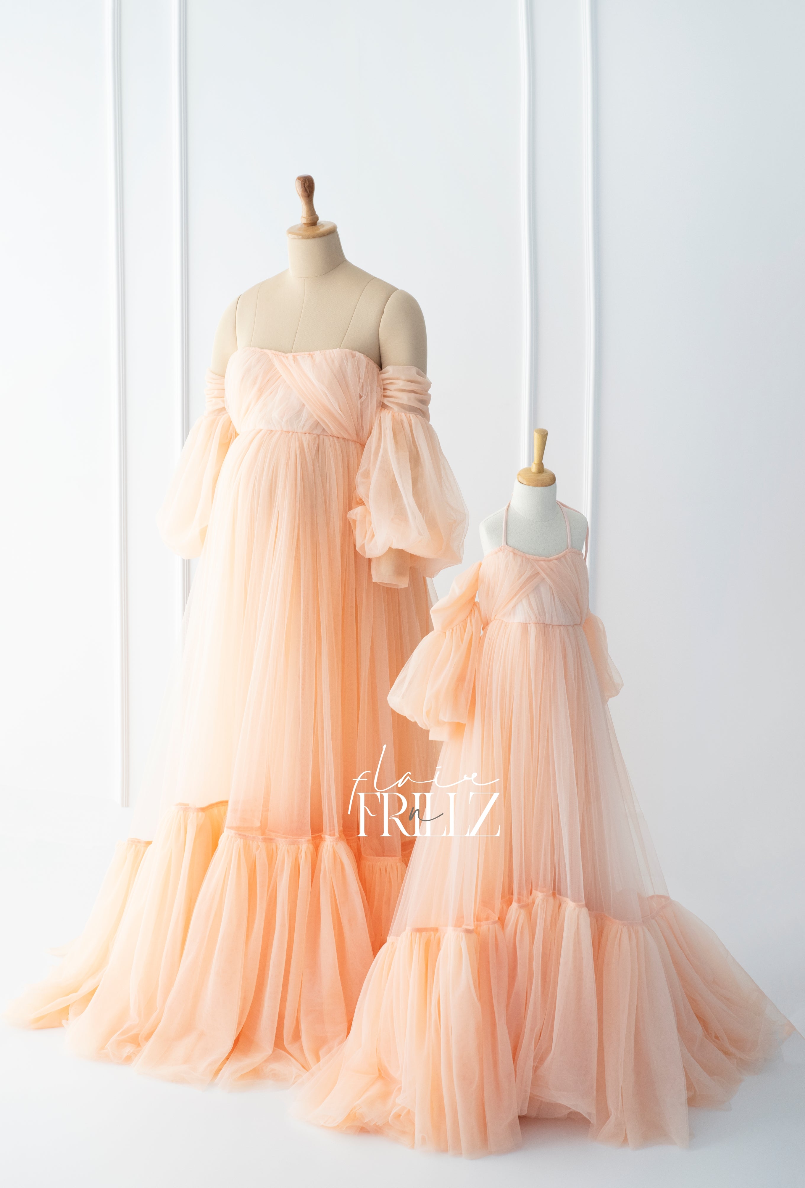 Peach Mommy N Me Gowns Combo