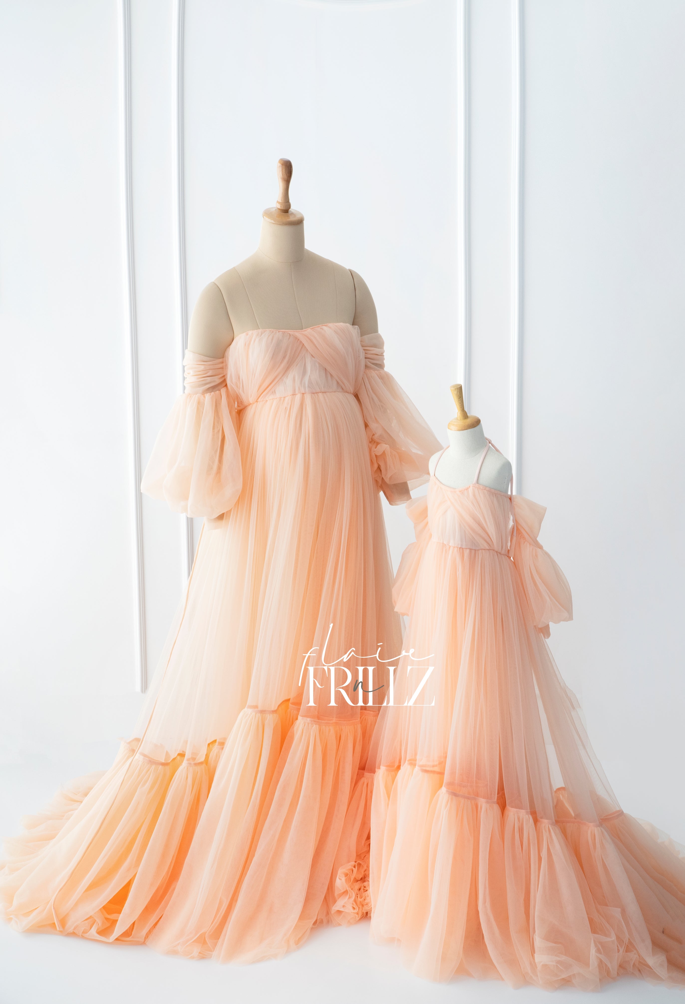 Peach Mommy N Me Gowns Combo