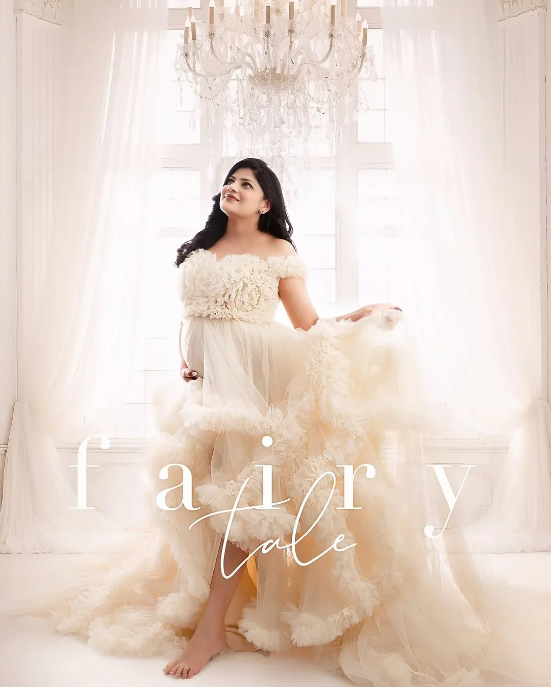 FlairNFrillz Love Ivory Maternity Dress with flowing fabric and elegant design, perfect for expecting mothers.