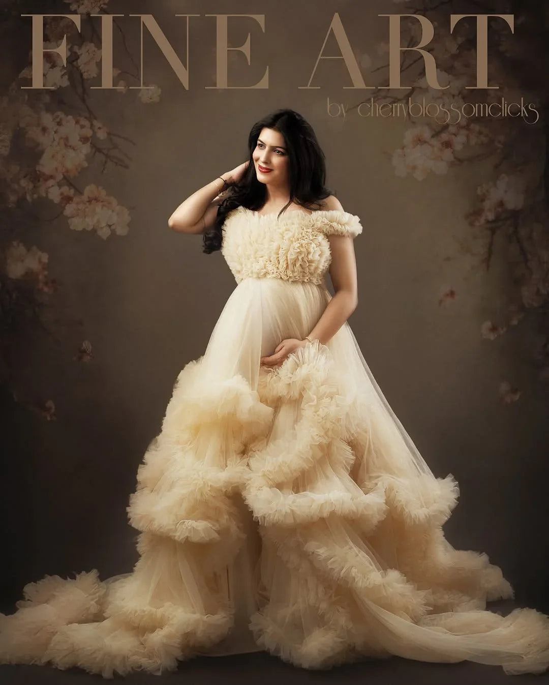 Love Ivory Maternity Dress by FlairNFrillz featuring a flowing gown with elegant fabric and maternity-friendly design.