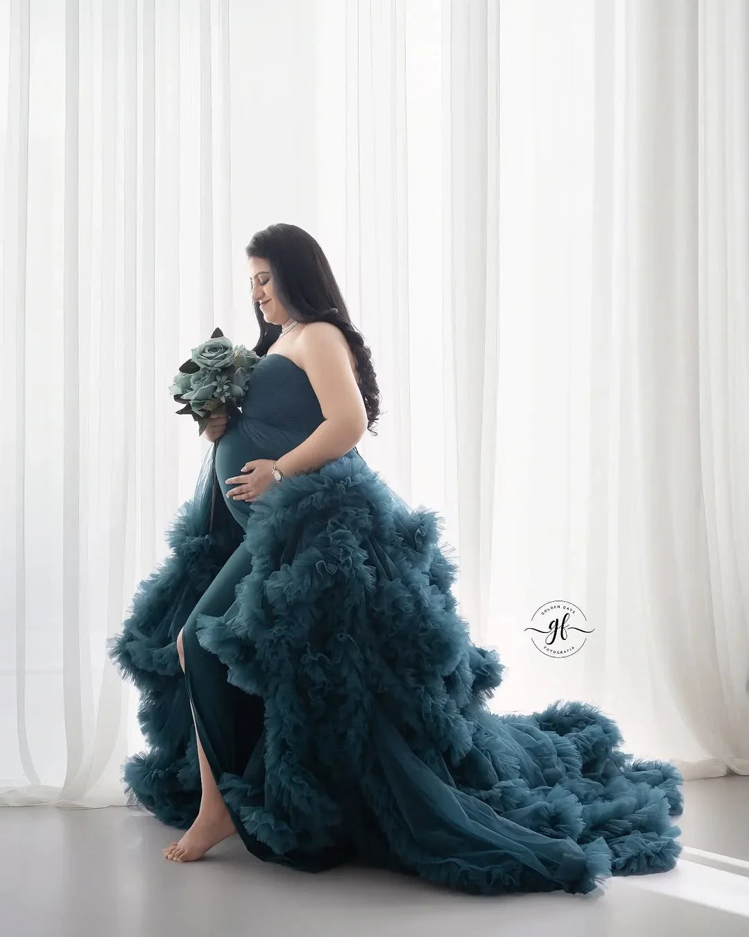 Blue Saige maternity gown by FlairNFrillz, flowing maternity dress with elegant design, perfect for expecting mothers.