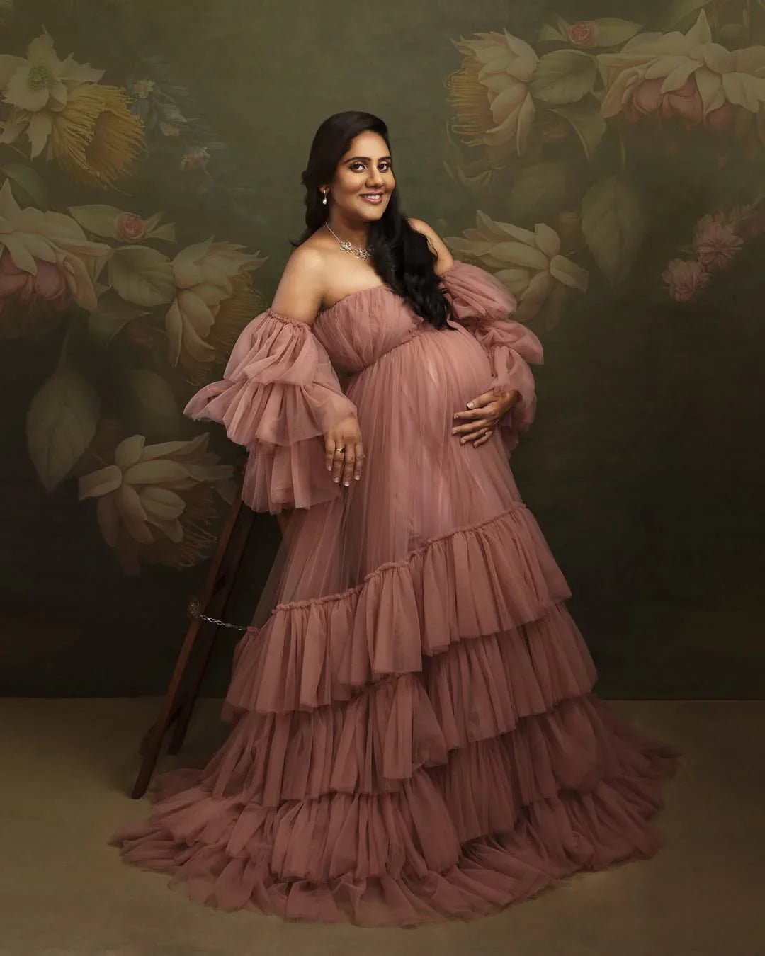 Maternity dress by FlairNFrillz, Keira Mauve Gown, flowing fabric and elegant design ideal for expecting mothers.