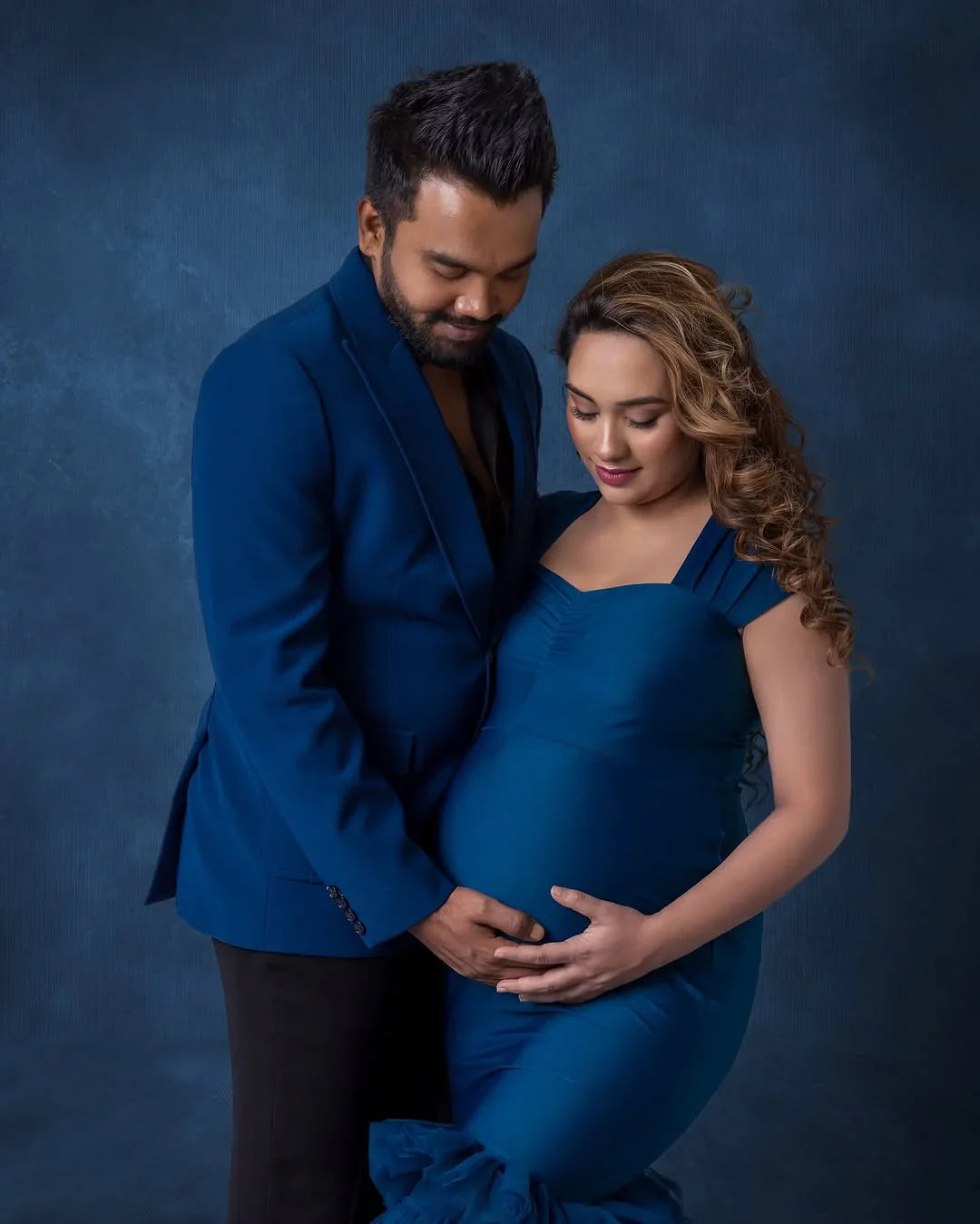 FlairNFrillz Ember Teal maternity gown with flowing fabric and elegant design, perfect for expecting mothers.