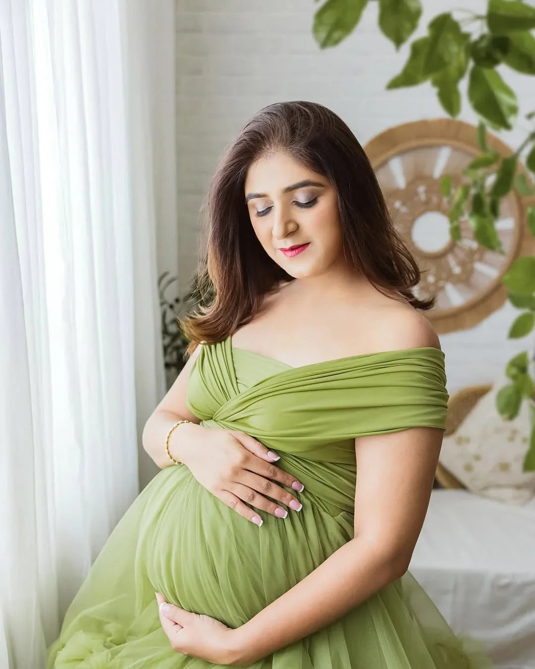 FlairNFrillz Taylor convertible top maternity gown in soft fabric, shown in a flowing, elegant design for expectant mothers.