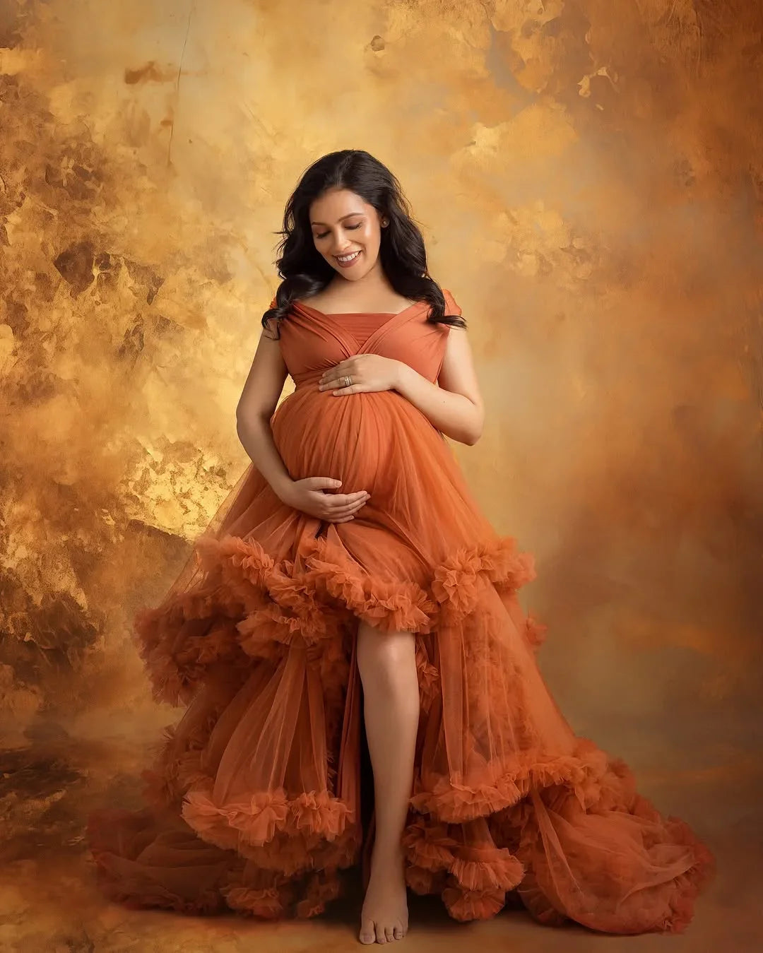 Taylor Rust convertible maternity gown by FlairNFrillz featuring elegant fabric and versatile design, perfect for expecting mothers.