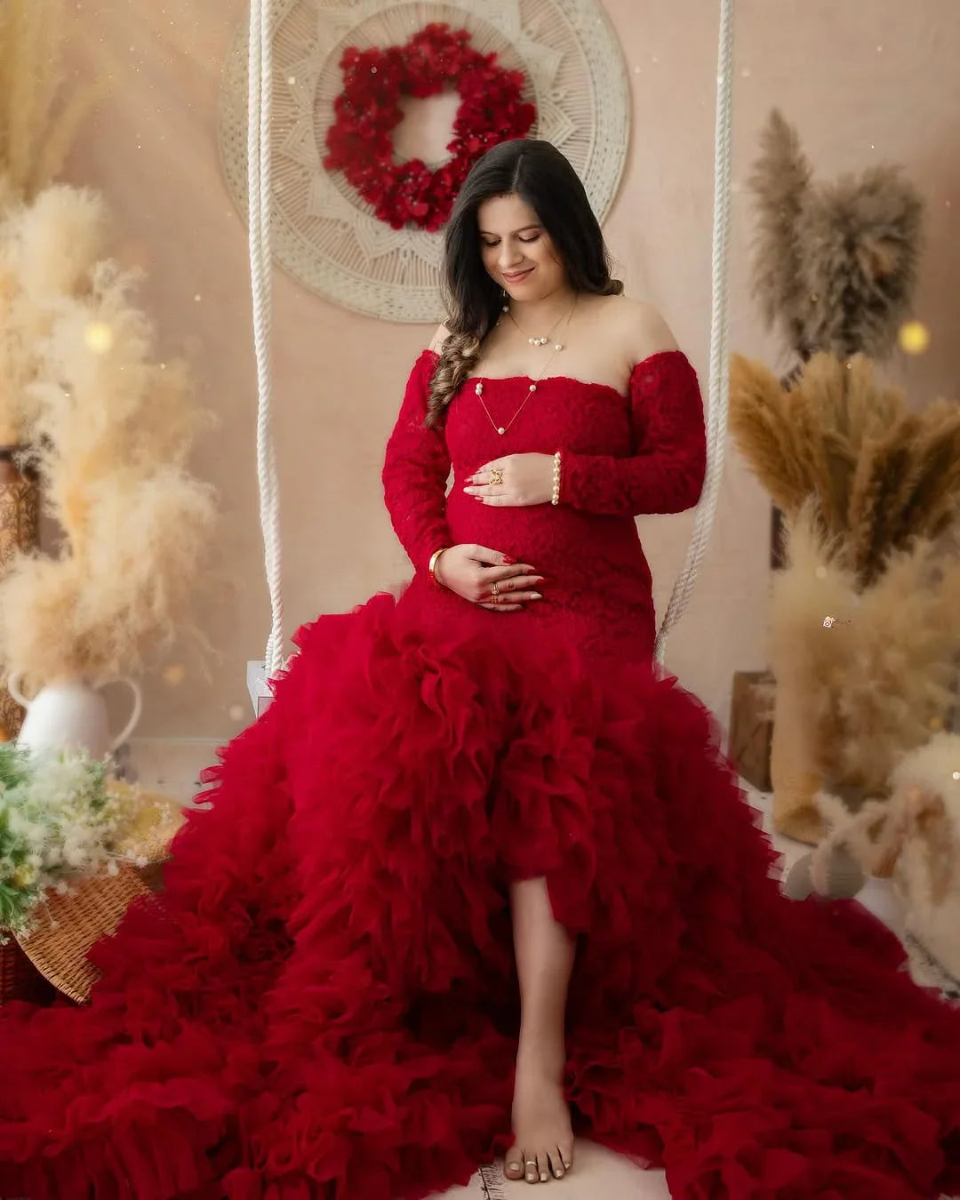 FlairNFrillz Raya Fishtail Maternity Dress in elegant fabric, featuring a fitted bodice and flowing fishtail skirt.