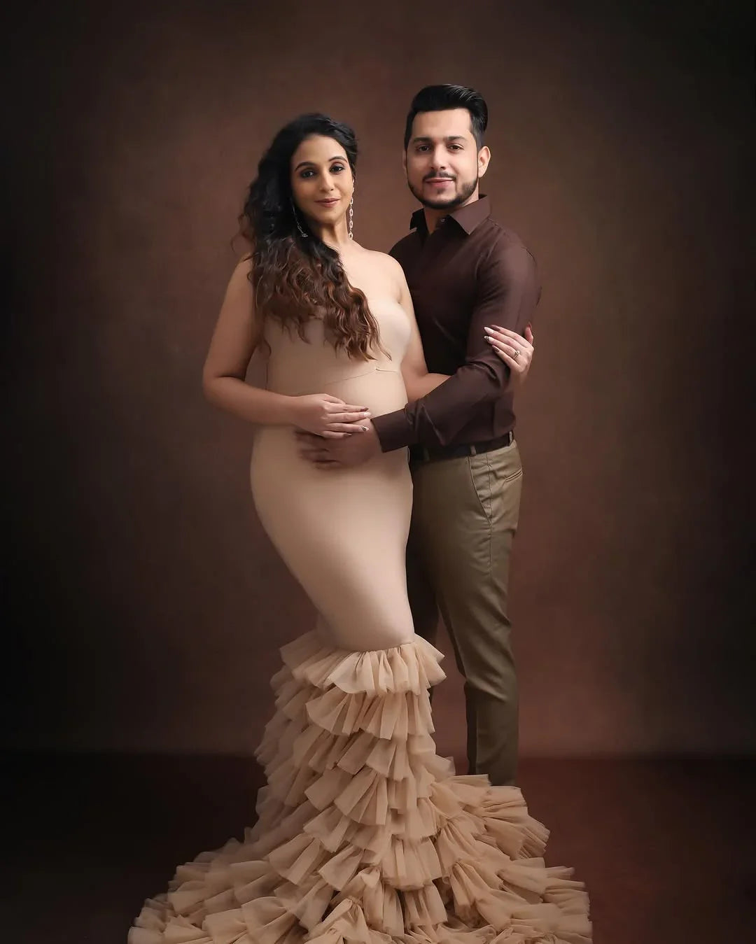 Ember Nude Maternity Dress by FlairNFrillz, flowing fabric and elegant design perfect for expecting mothers.