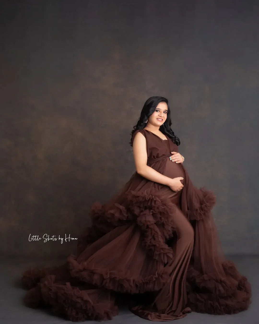 FlairNFrillz Lulu maternity robe gown in soft fabric, featuring a relaxed fit and elegant design, perfect for expecting mothers.