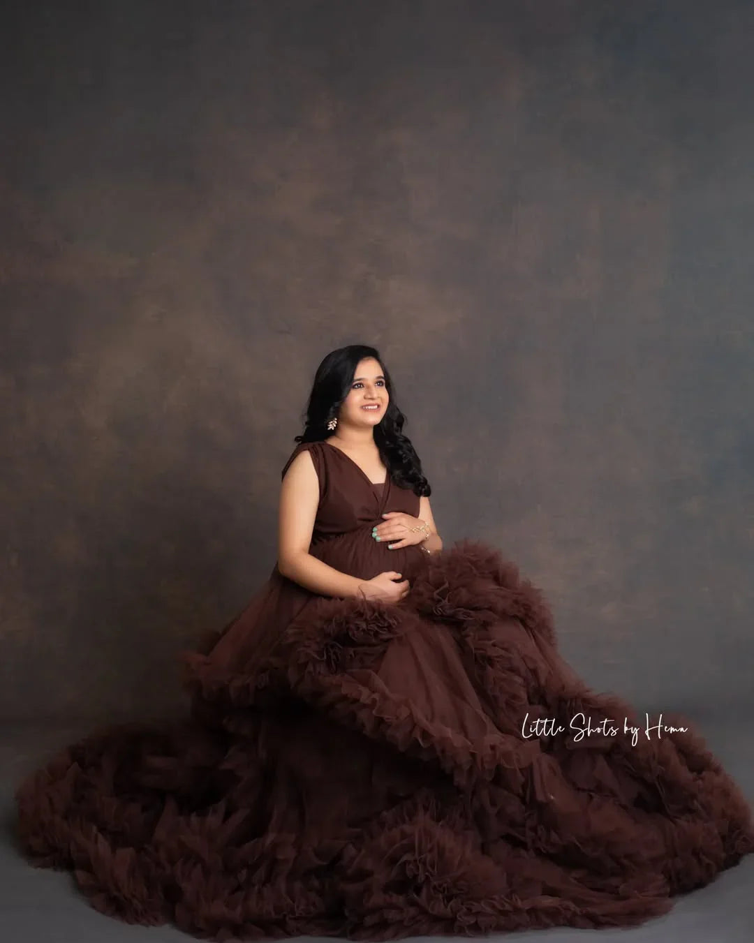 FlairNFrillz Lulu Maternity Robe Gown, soft fabric with floral pattern, comfortable fit for expecting mothers.