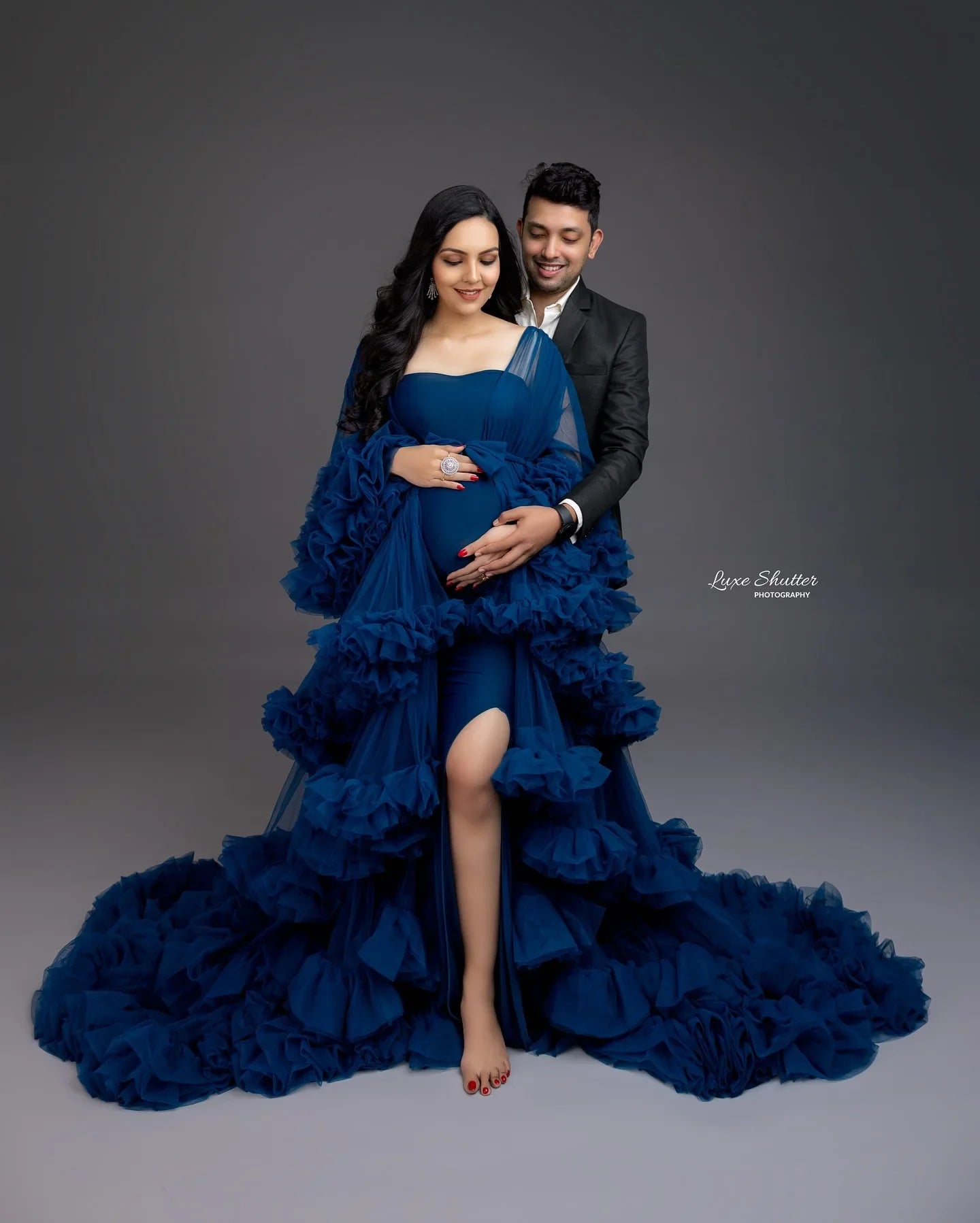 FlairNFrillz Sia Maternity Robe Gown with floral pattern, soft fabric, and flowing design perfect for expecting mothers.