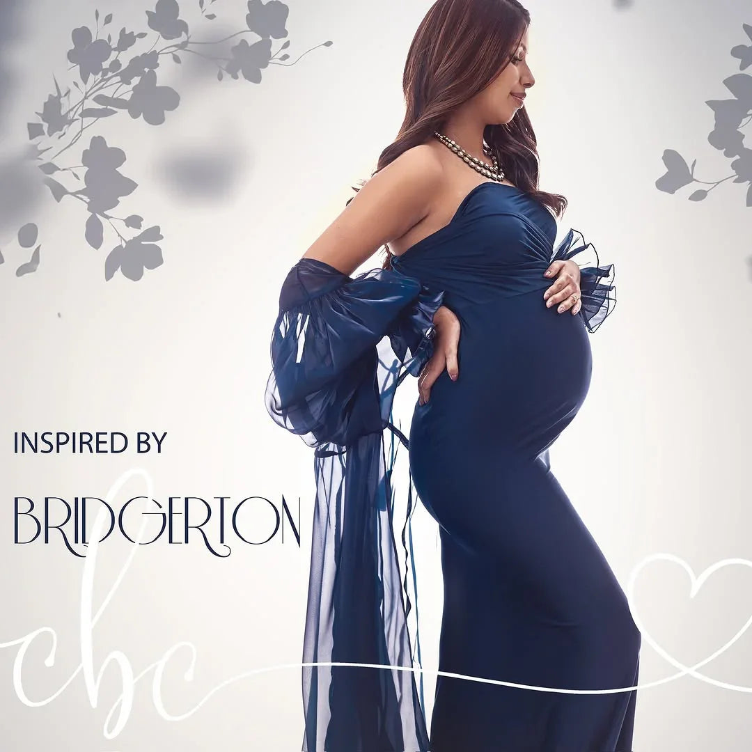 Lyla Blue maternity robe gown by FlairNFrillz, featuring soft fabric and flowing design, perfect for comfortable maternity wear.