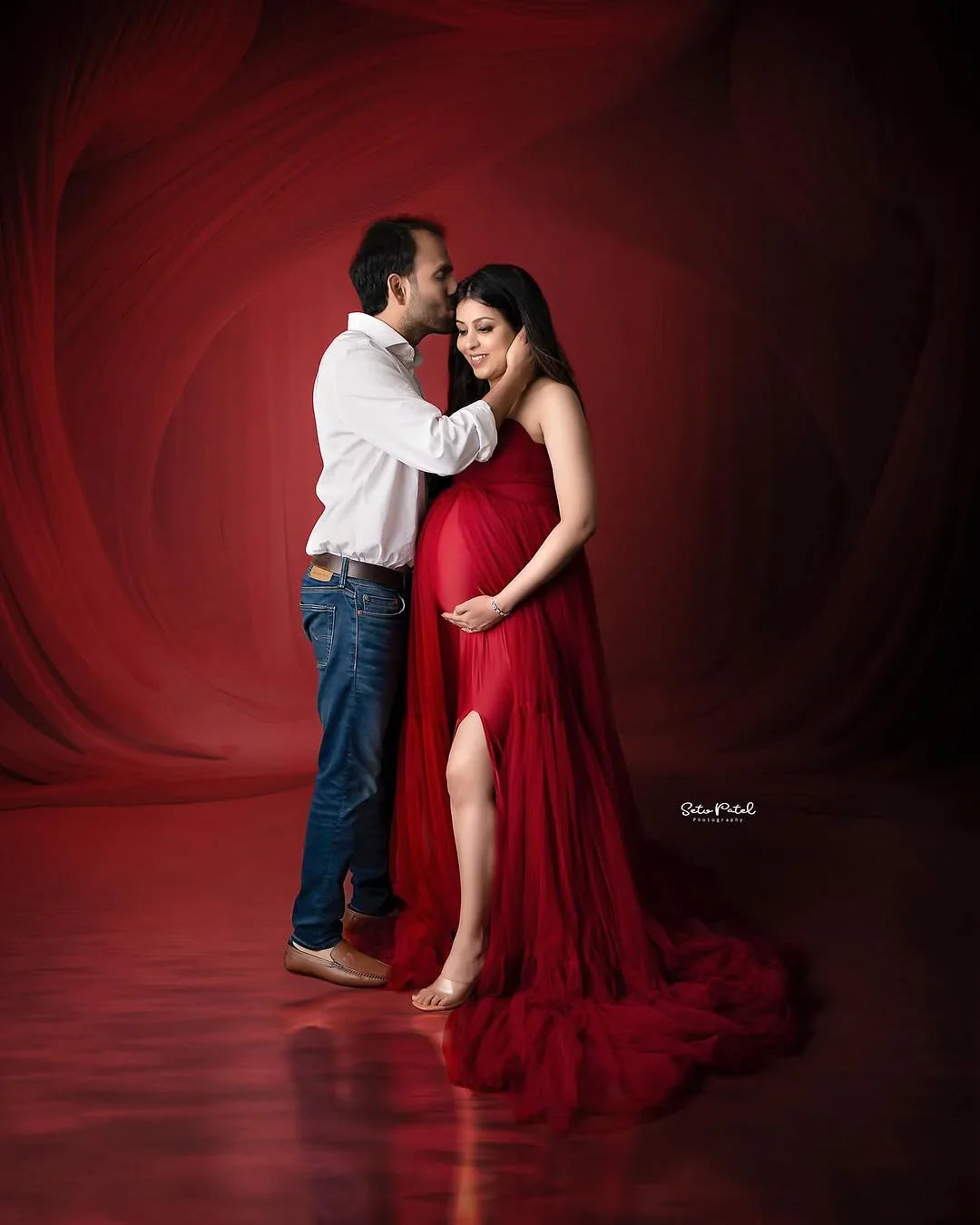 Nadia Maroon Maternity Dress by FlairNFrillz, flowing gown with elegant fit perfect for expecting mothers.