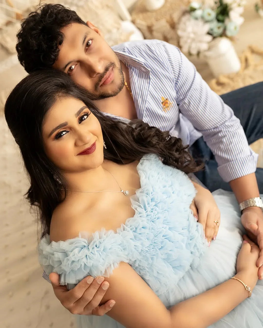 Blue Erin maternity gown by FlairNFrillz, flowing maternity dress with elegant design, perfect for expecting mothers.