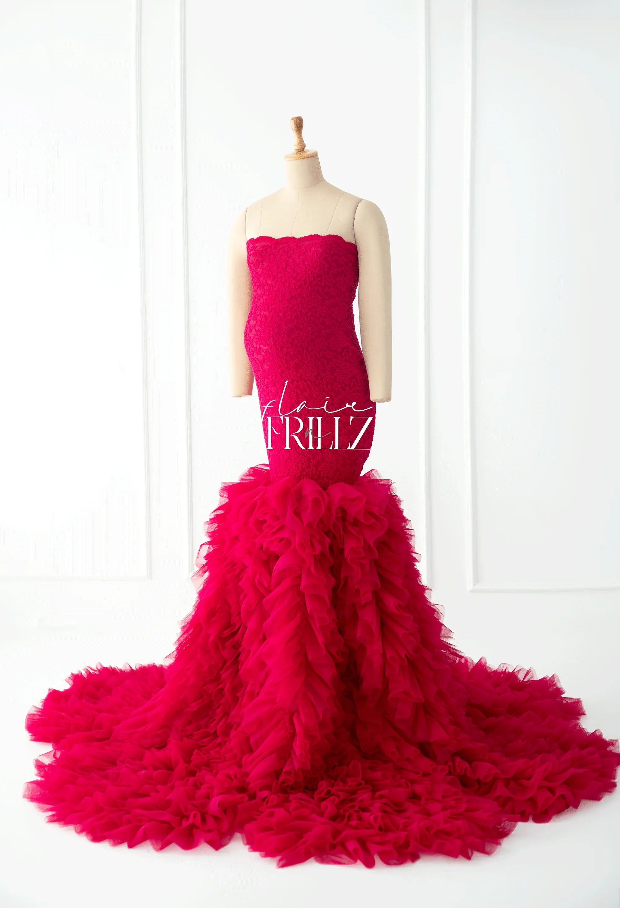 FlairNFrillz Raya fishtail maternity gown with flowing fabric, elegant design, suitable for special occasions or photoshoots.
