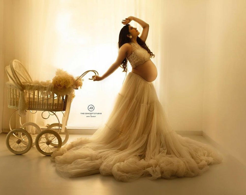 Ash White Shade Maternity Gown