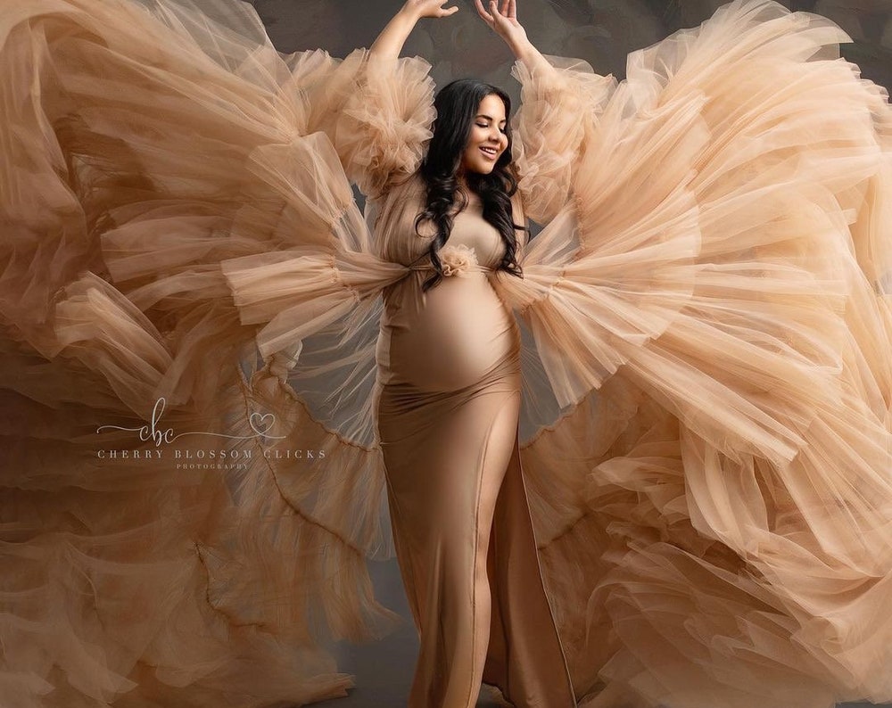 Maternity Gown with Tulle Jacket/Robe