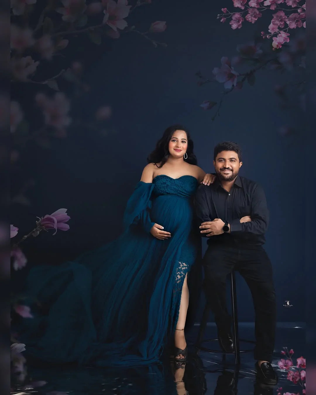FlairNFrillz Ellen Blue Maternity Dress with flowing fabric and elegant design, perfect for expecting mothers.