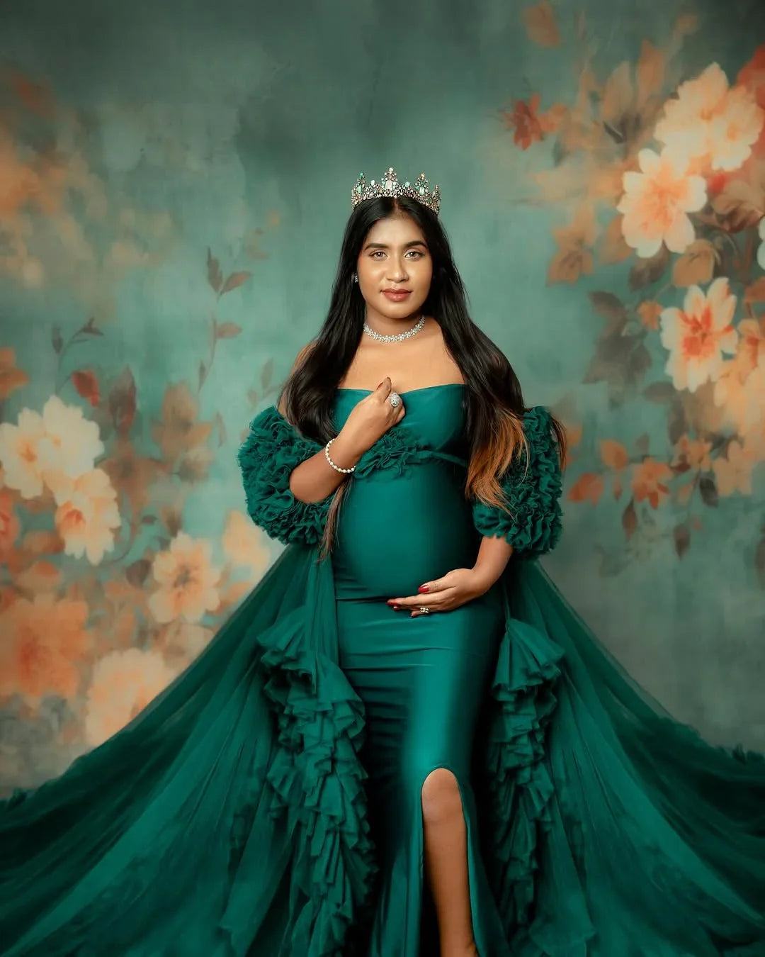 FlairNFrillz Adriana maternity robe gown with soft fabric, flowing design, perfect for comfortable maternity wear.