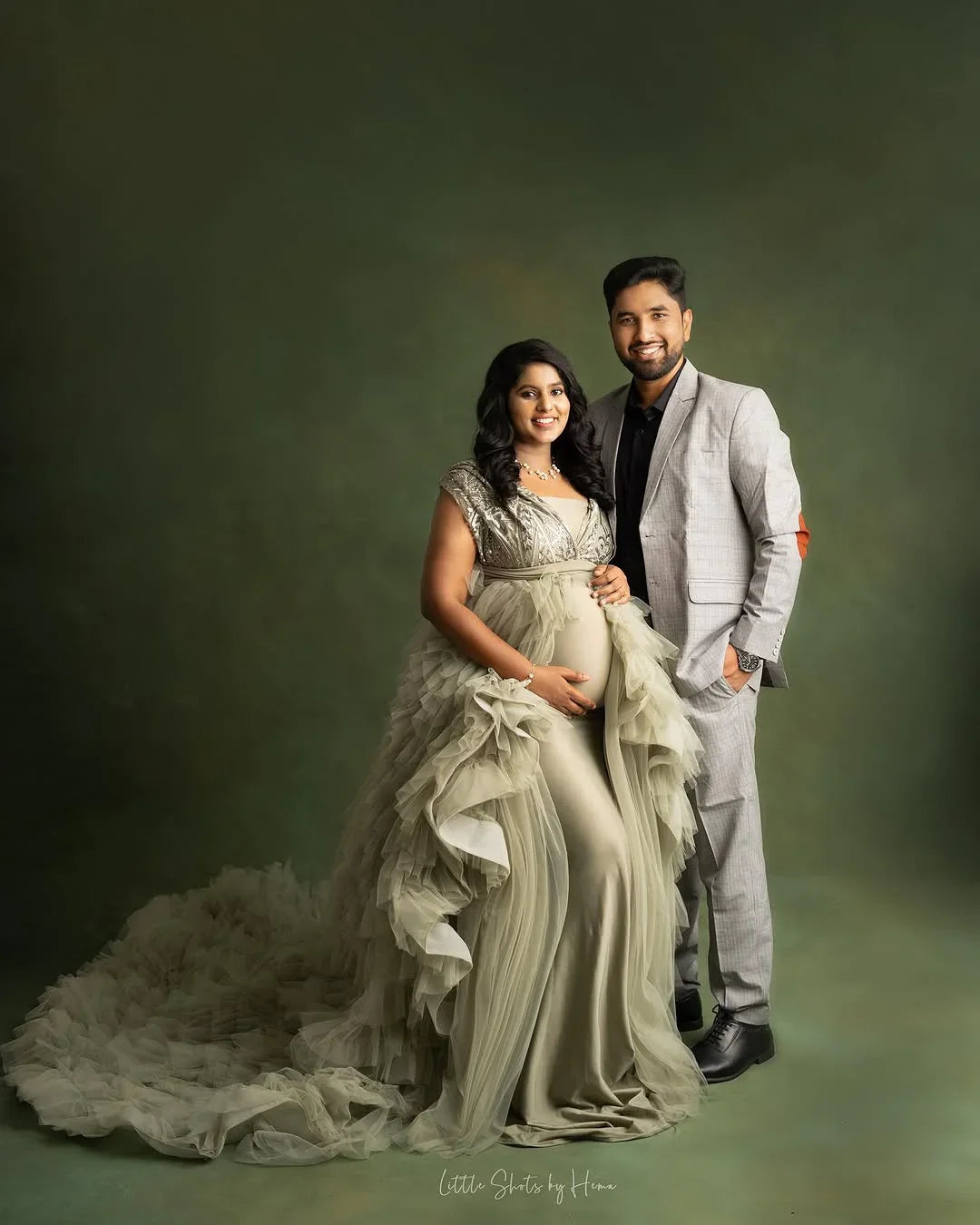 FlairNFrillz Veda maternity gown with flowing fabric and elegant design, perfect for expecting mothers.