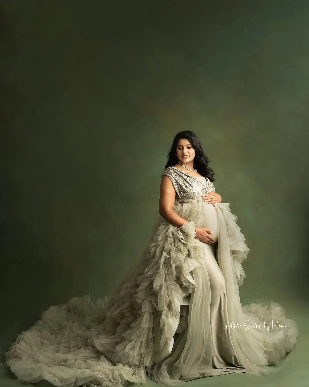 FlairNFrillz Veda Gown maternity dress in soft fabric with flowing design, suitable for expecting mothers, shown in image.
