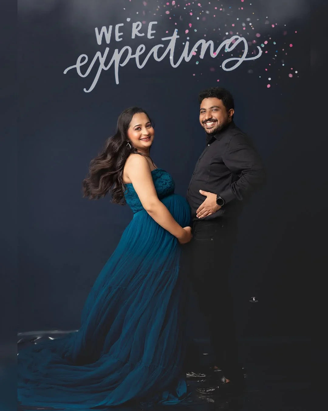 Ellen Blue Maternity Dress by FlairNFrillz showing a flowing blue maternity gown with soft fabric and elegant fit.