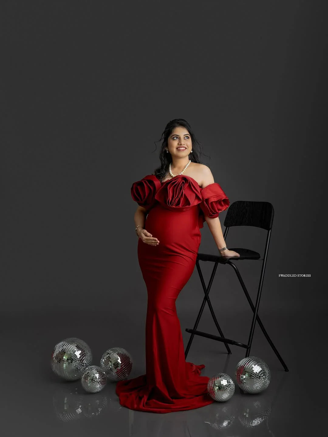 Johanna Maroon Maternity Dress by FlairNFrillz, flowing gown with elegant design, perfect for expecting mothers.