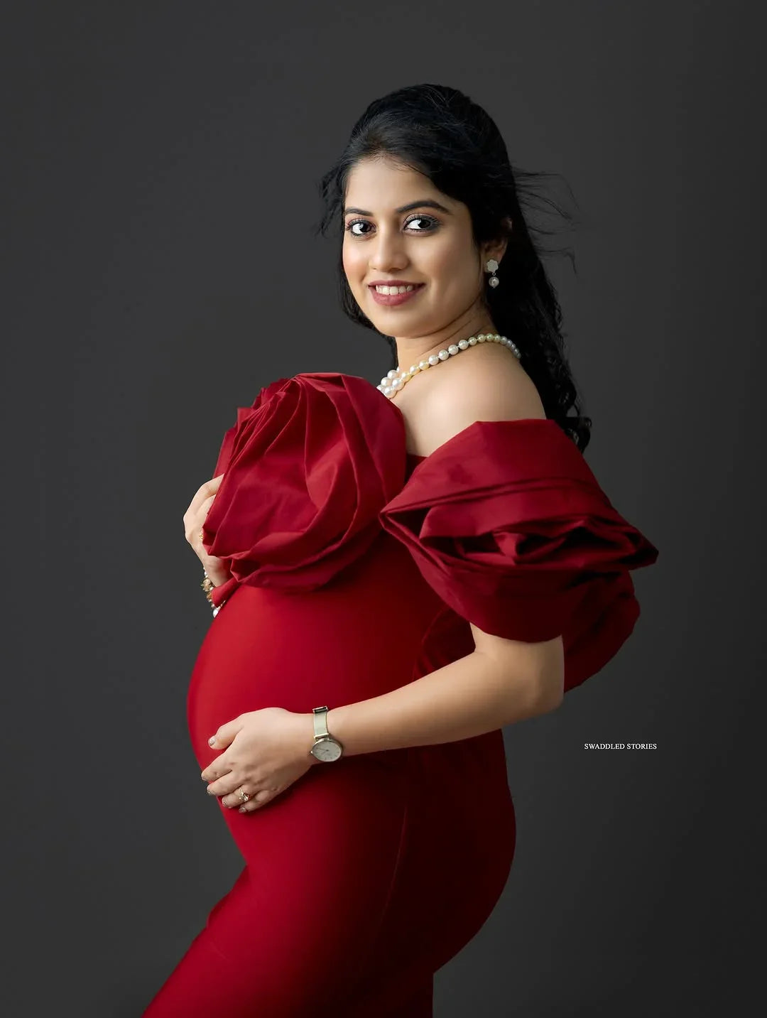 Johanna Maroon Maternity Dress by FlairNFrillz, featuring a flowing fabric and elegant design perfect for expecting mothers.